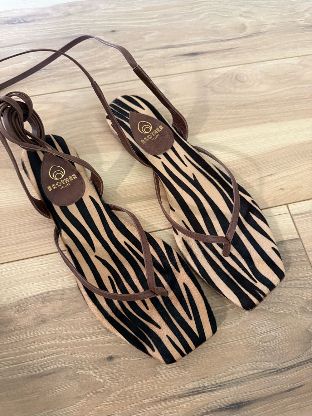 Brother Vellies Tyla Brown honey Zebra-Print Lace-Up Sandals